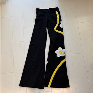 Black Workout Pants with Yellow and White Daisy Design